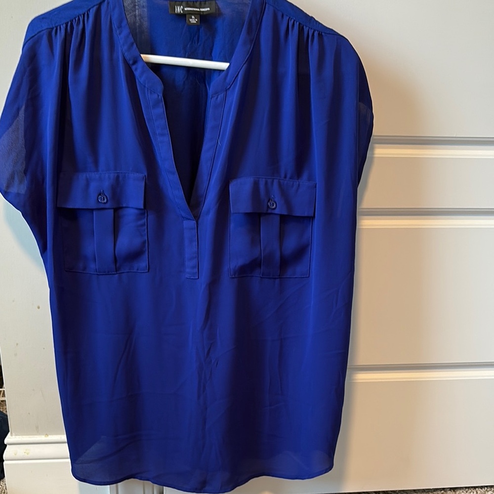 INC International Concepts Blue Relaxed Mandarin Collar Blouse